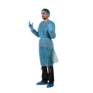 Blouse visiteur PLP non tissé 25 g bleu pliée à l’envers - carton de 100 TU