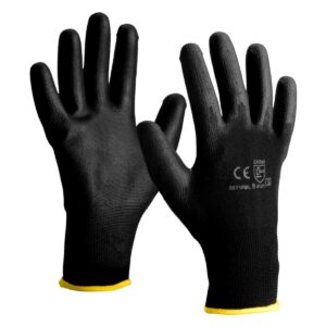Gant en polyester noir avec enduction PU noire paume et doigts